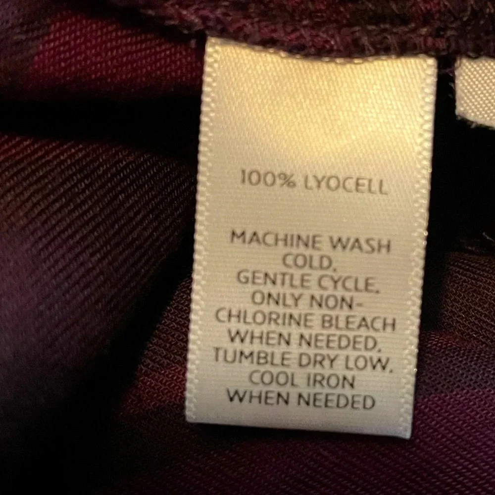 Ann Taylor LOFT softened size S Long Sleeve sheer Raspberry plaid 100% Lyocell. - Picture 4 of 6